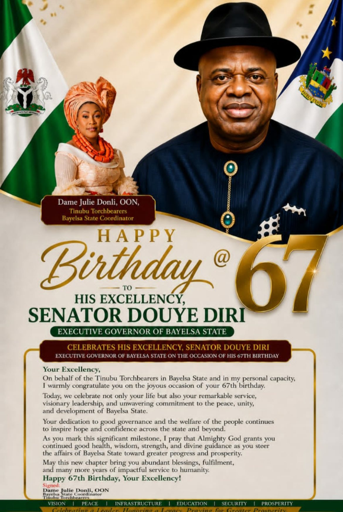 Donli Celebrates Gov. Diri at 67, Praises Leadership